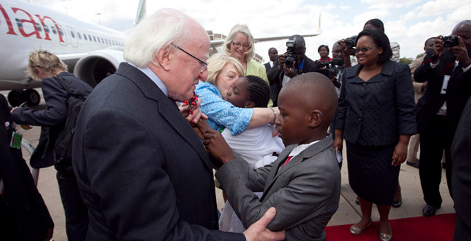 President Michael D Higgins and his wife Sabina on their arrival to Kazumu International Airport, Lilongwe. Photo Chris Bellew / Copyright Fennell Photography 2014