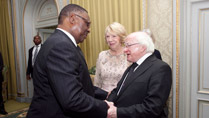 Pictured is President Michael D Higgins and his wife Sabina with Mr Arthur Peter Mutharika, President of Malawi prior to an official dinner at Kamuzu Palace in Malawi. Photo Chris Bellew / Copyright Fennell Photography 2014