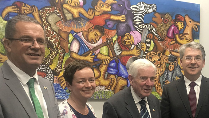 Ambassador Dr. Vincent O'Neill; Fionnuala Gilsenan, Director of Africa Unit; Dr. Tony Scott, co-founder of Young Scientists concept; Mr. Niall Burgess, Secretary General of DFAT