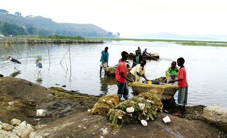 Fishermen at lake Hawassa Ethiopia