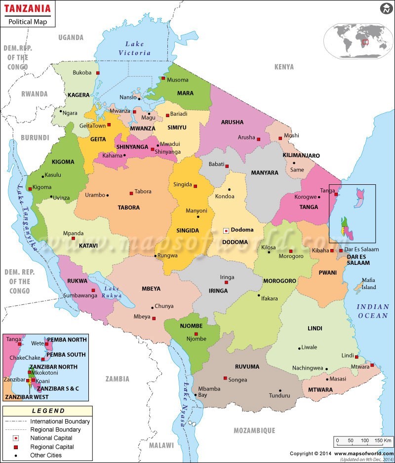A large map of Tanzania