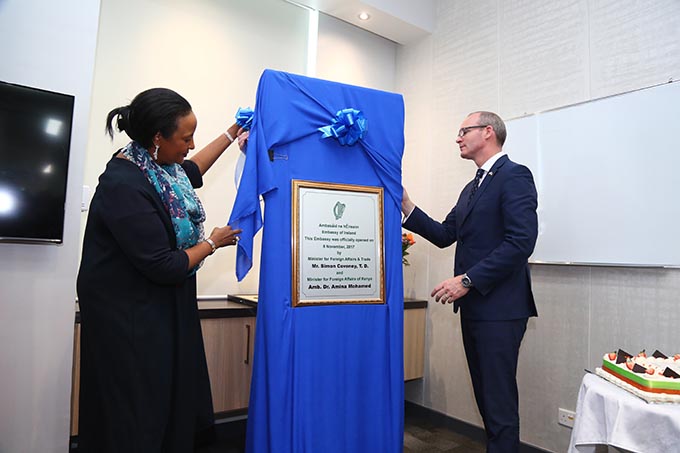 Minister for Foreign Affairs and Trade, Mr. Simon Coveney, T.D., and Cabinet Secretary Dr. Amina Mohamed, Minister of Foreign Affairs, Kenya  jointly opened the Embassy of Ireland to Kenya on Wednesday 8th November 2017